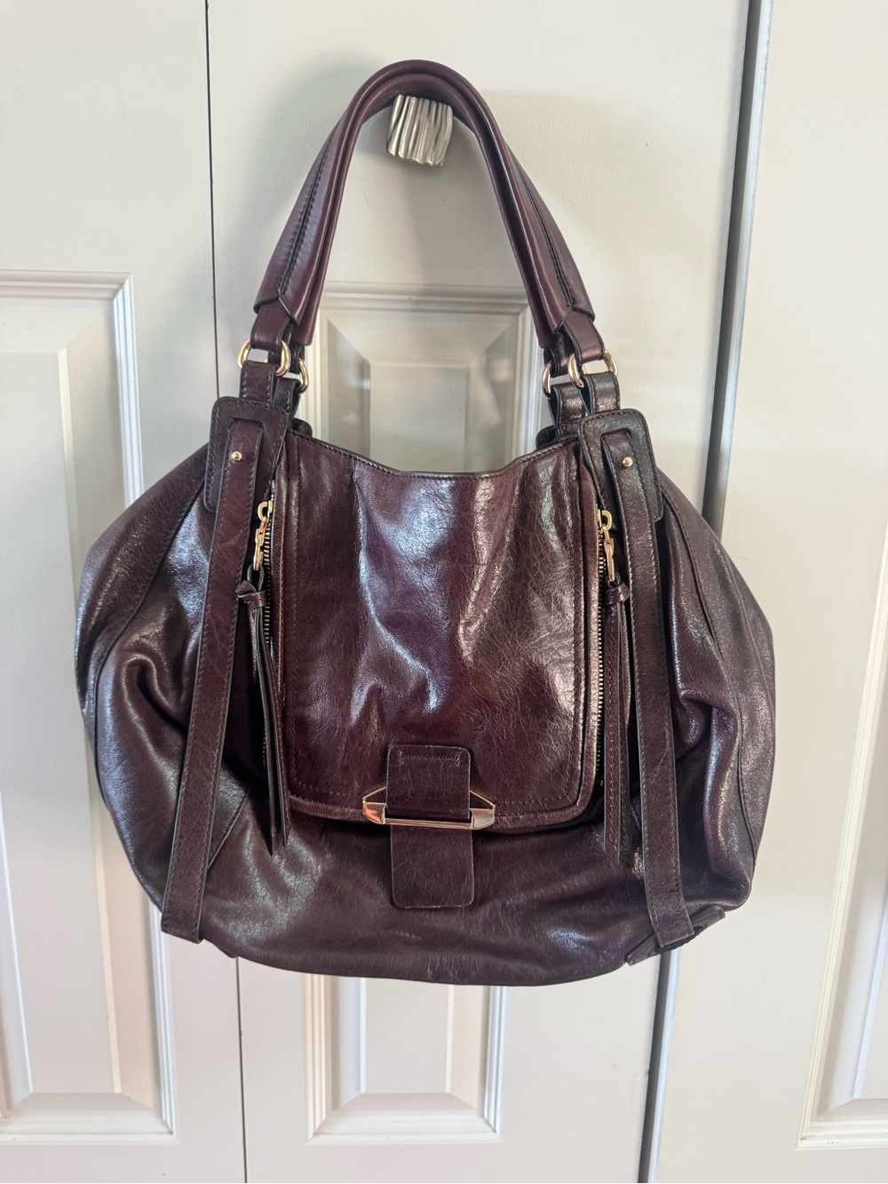 Kooba Jonnie hobo Leather Satchel Handbag in Deep Burgundy